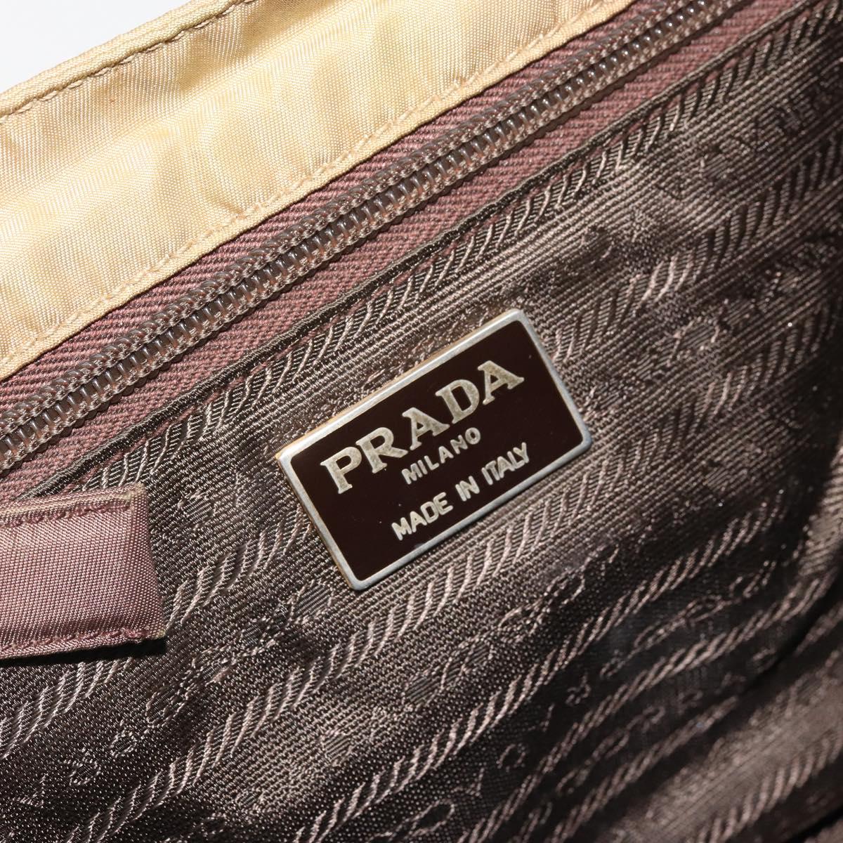 PRADA Hand Bag Nylon Beige Gold Auth bs34269