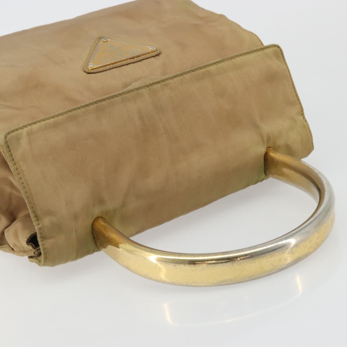 PRADA Hand Bag Nylon Beige Gold Auth bs34269
