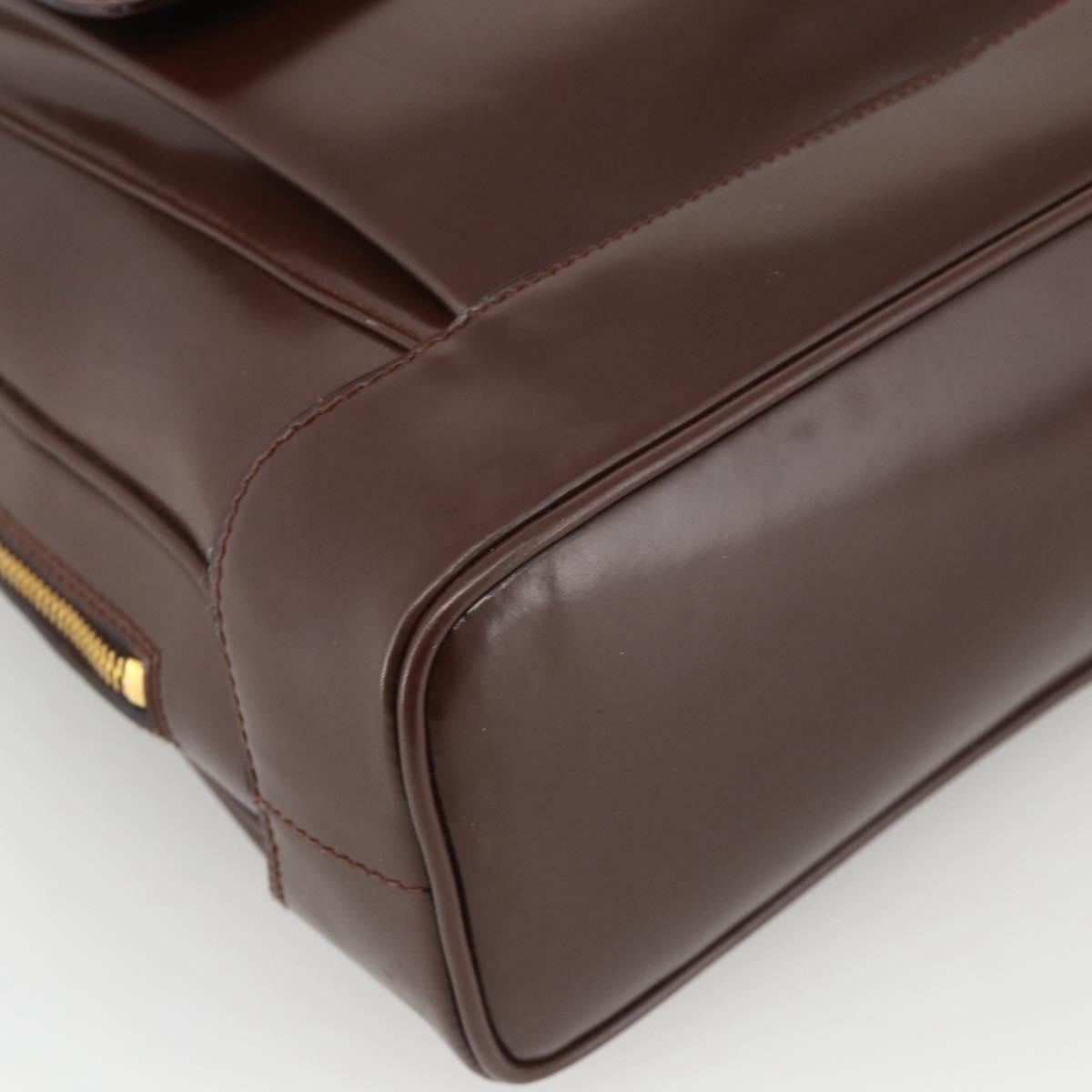 GUCCI Bamboo Tote Bag Patent leather Brown Gold Auth bs34270