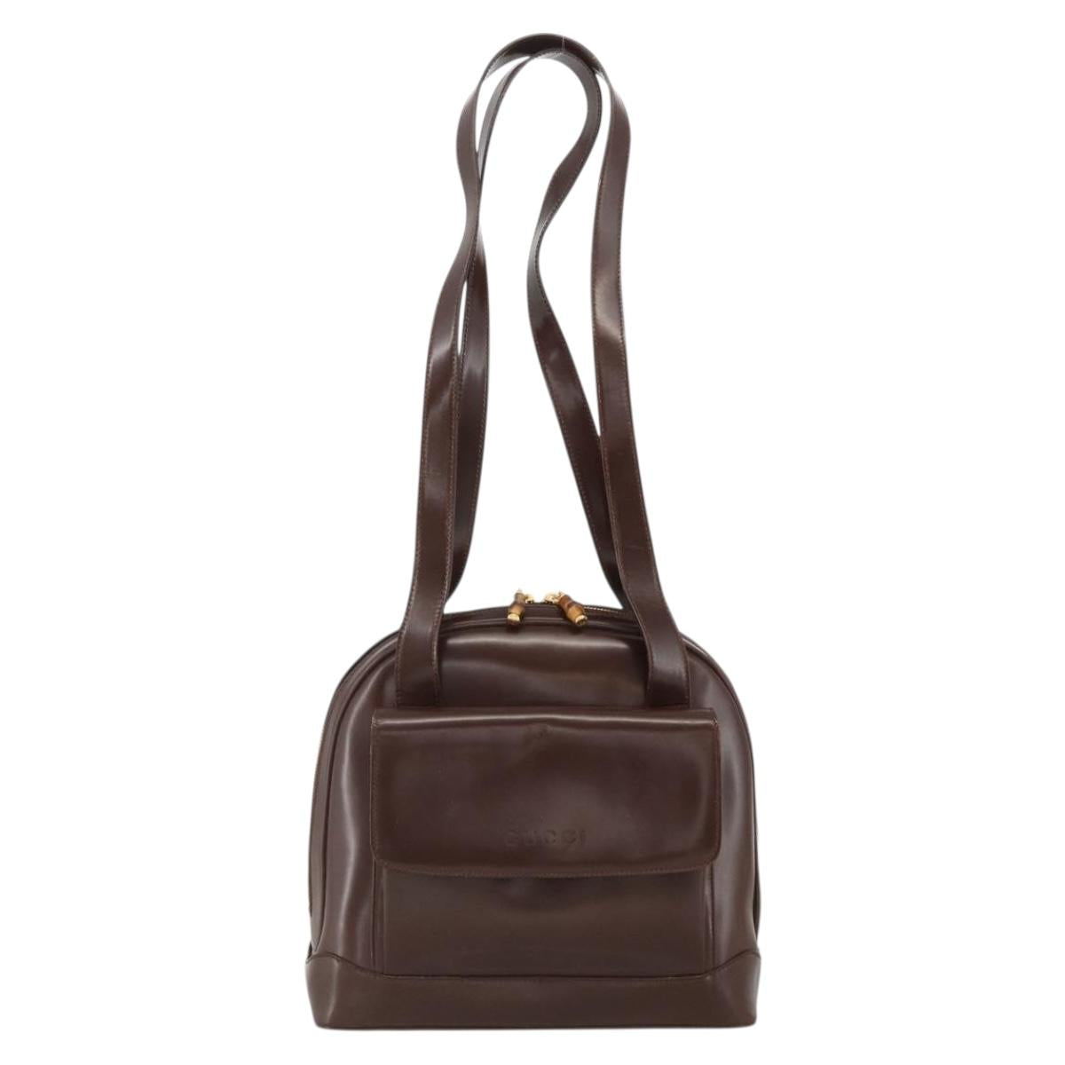 GUCCI Bamboo Tote Bag Patent leather Brown Gold Auth bs34270