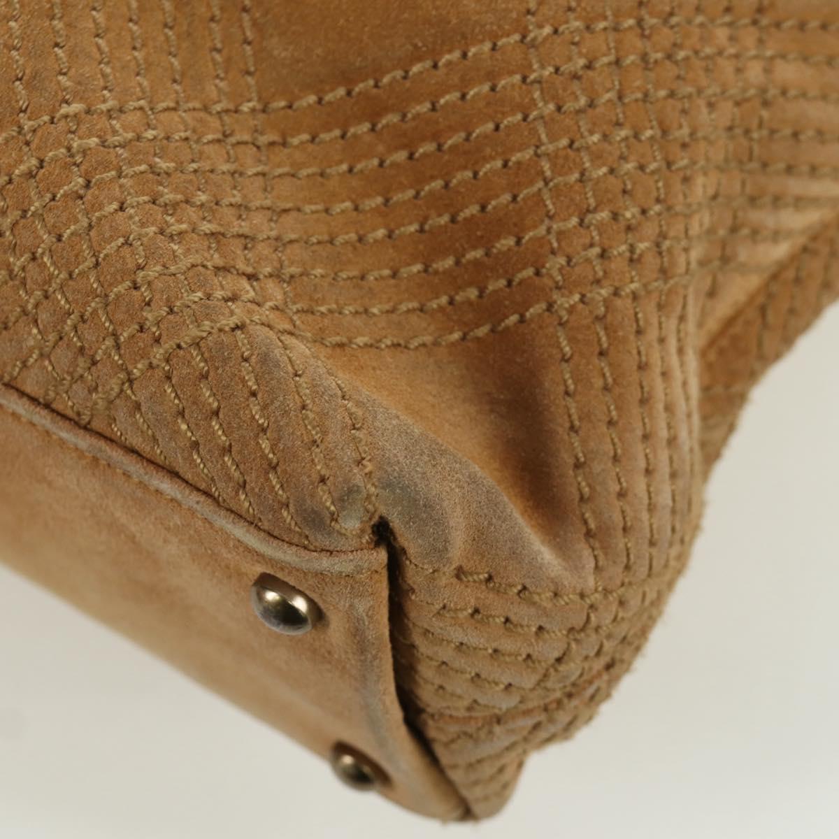 CHANEL Wild Stitch Hand Bag Suede Brown Gold CC Auth bs34273A
