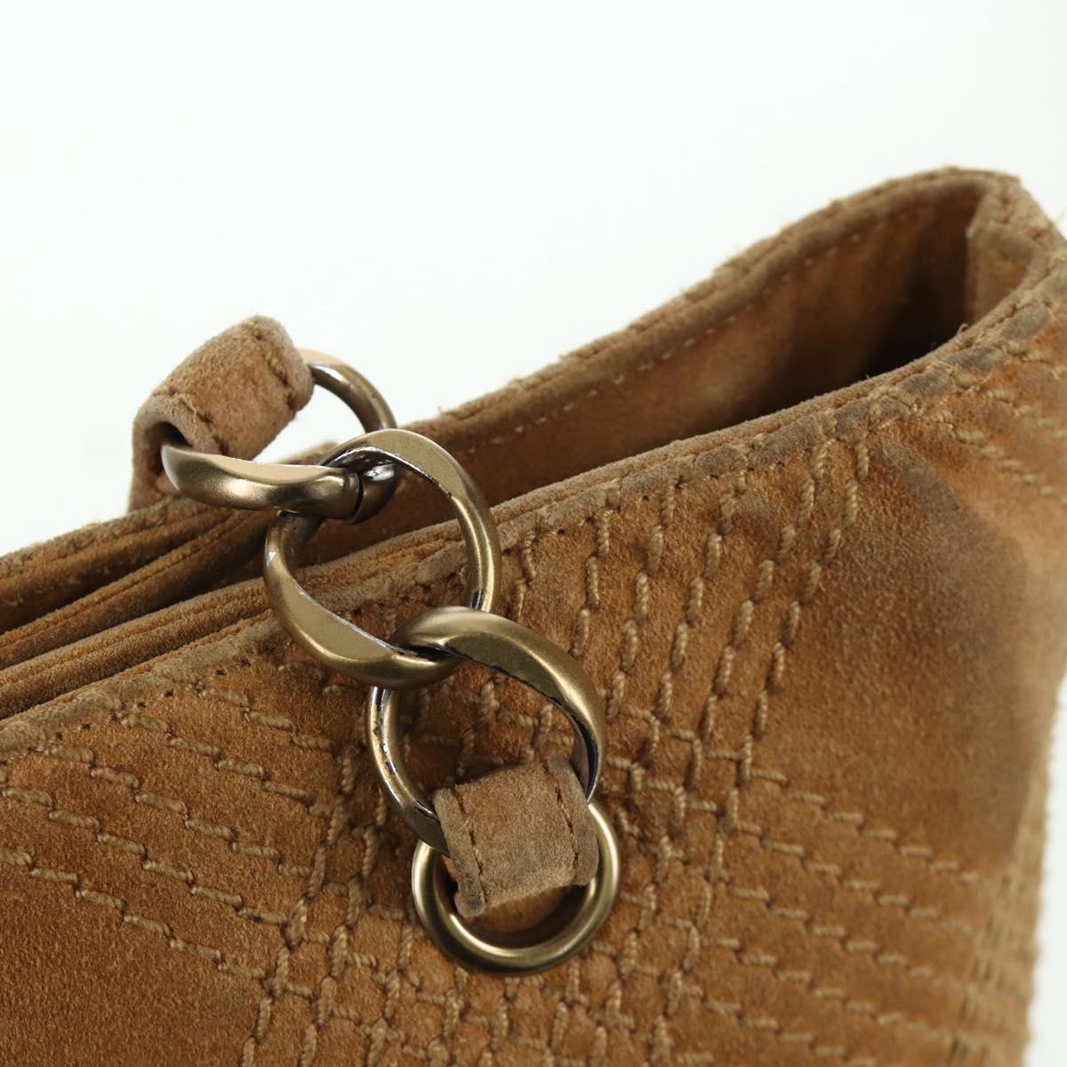 CHANEL Wild Stitch Hand Bag Suede Brown Gold CC Auth bs34273A