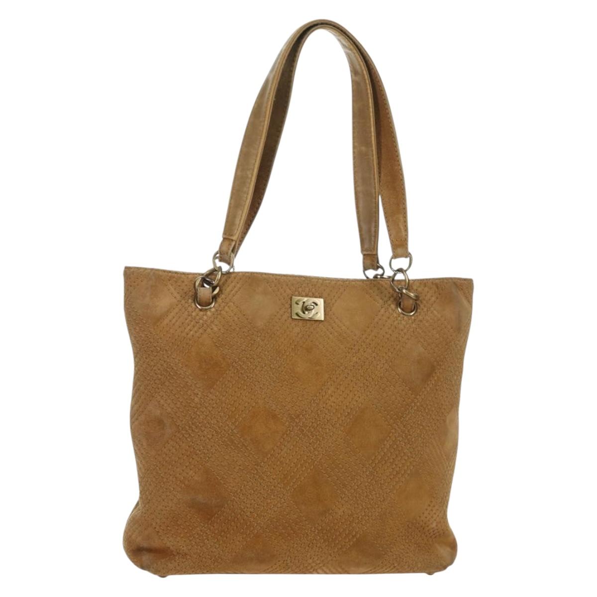 CHANEL Wild Stitch Hand Bag Suede Brown Gold CC Auth bs34273A