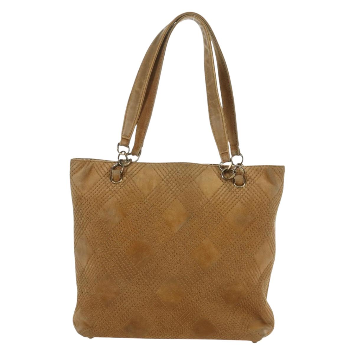 CHANEL Wild Stitch Hand Bag Suede Brown Gold CC Auth bs34273A