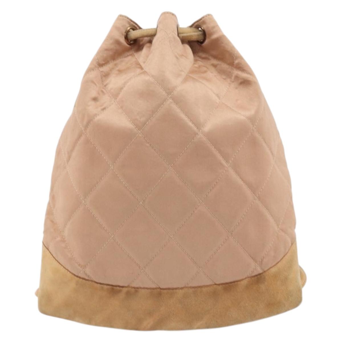 CHANEL Matelasse Purse Backpack Satin Pink Gold CC Auth bs34274
