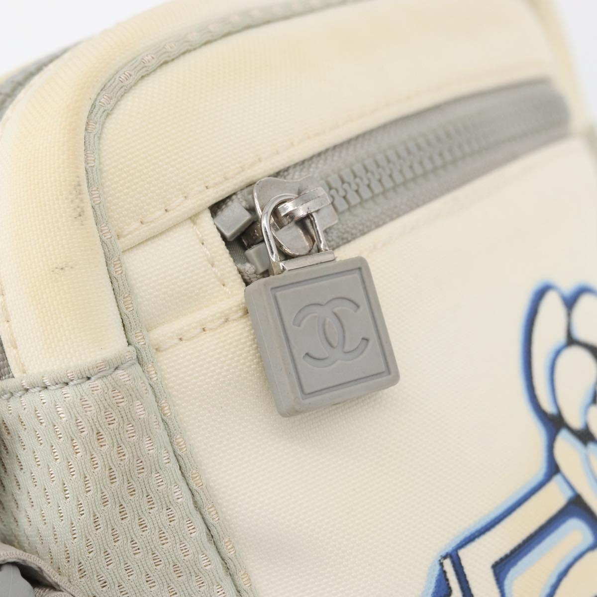 CHANEL Sports Camelia Shoulder Bag Nylon White Silver CC Auth bs34278
