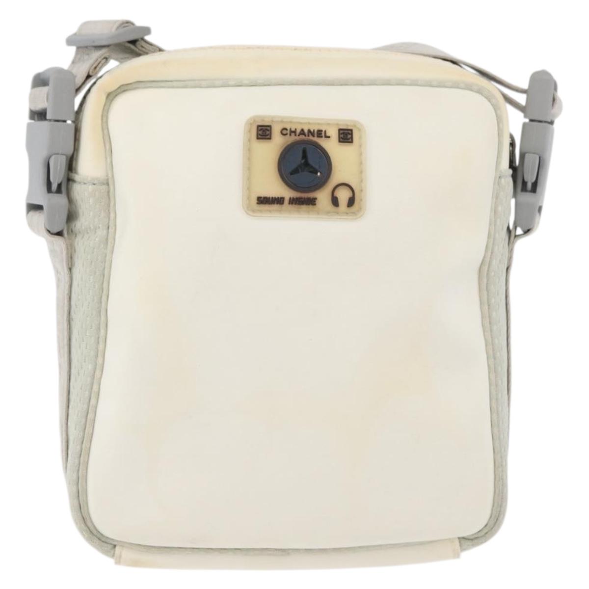 CHANEL Sports Camelia Shoulder Bag Nylon White Silver CC Auth bs34278
