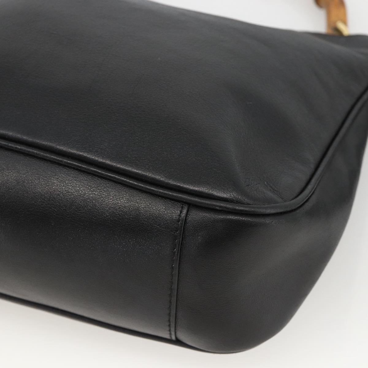 GUCCI Bamboo Hand Bag Leather 2way Black Gold Auth bs34287