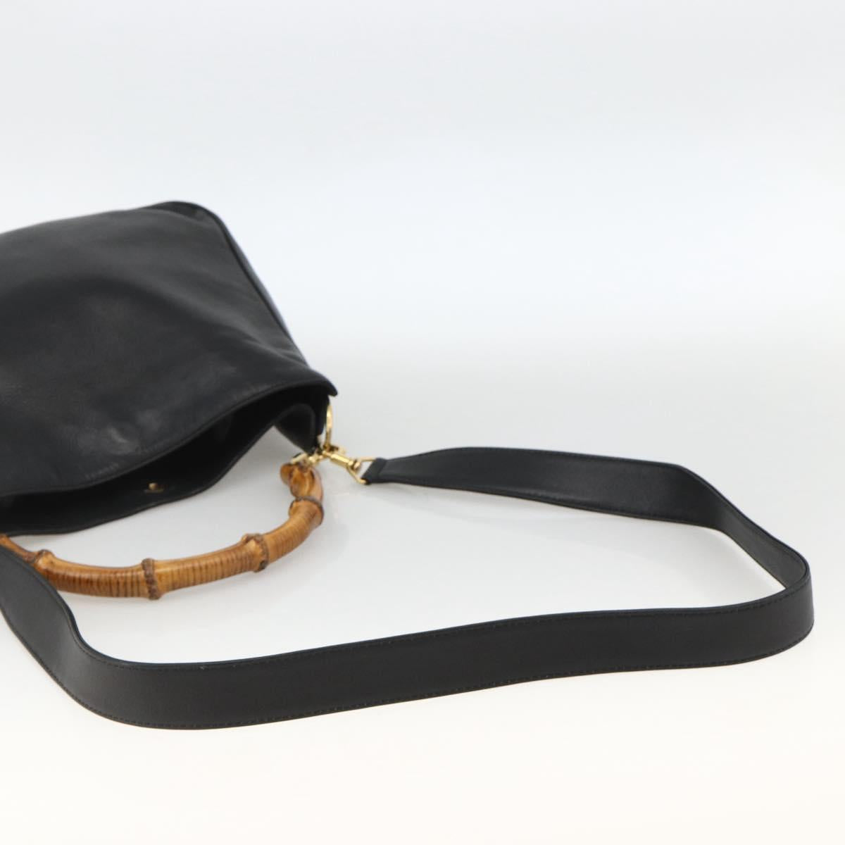 GUCCI Bamboo Hand Bag Leather 2way Black Gold Auth bs34287