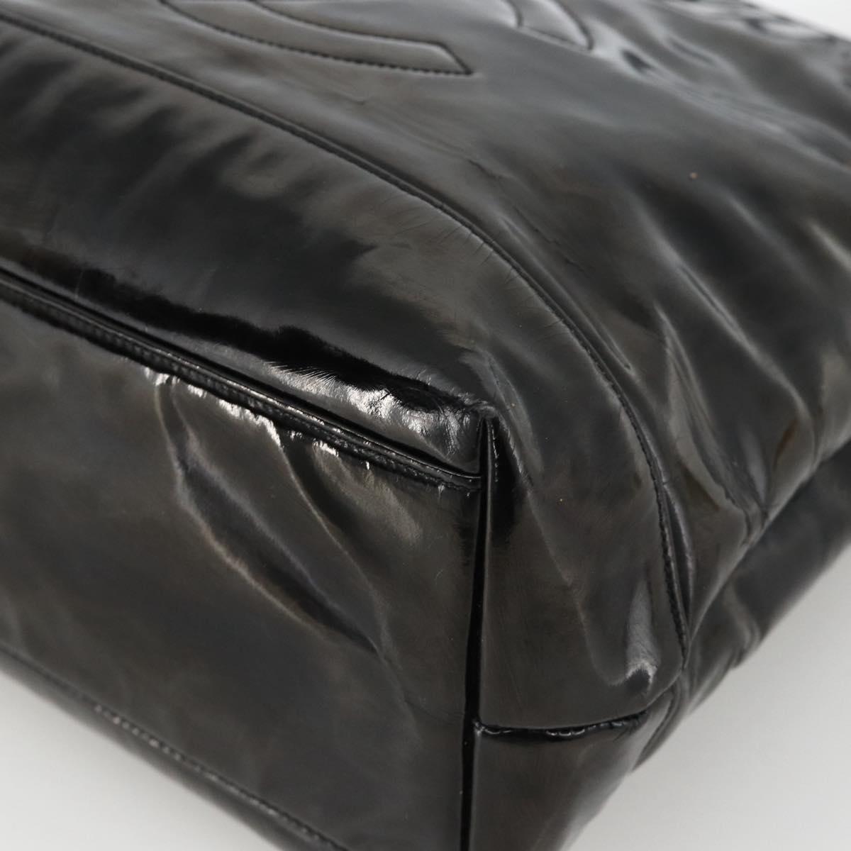 CHANEL Chain Tote Bag Patent Leather Black Gold CC Auth bs34313