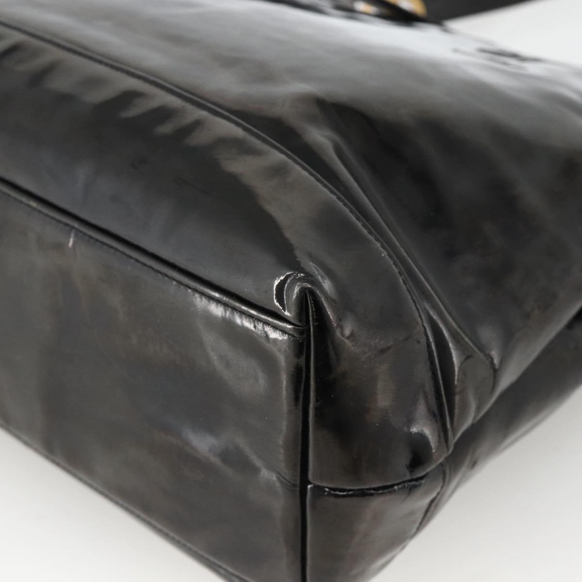 CHANEL Chain Tote Bag Patent Leather Black Gold CC Auth bs34313