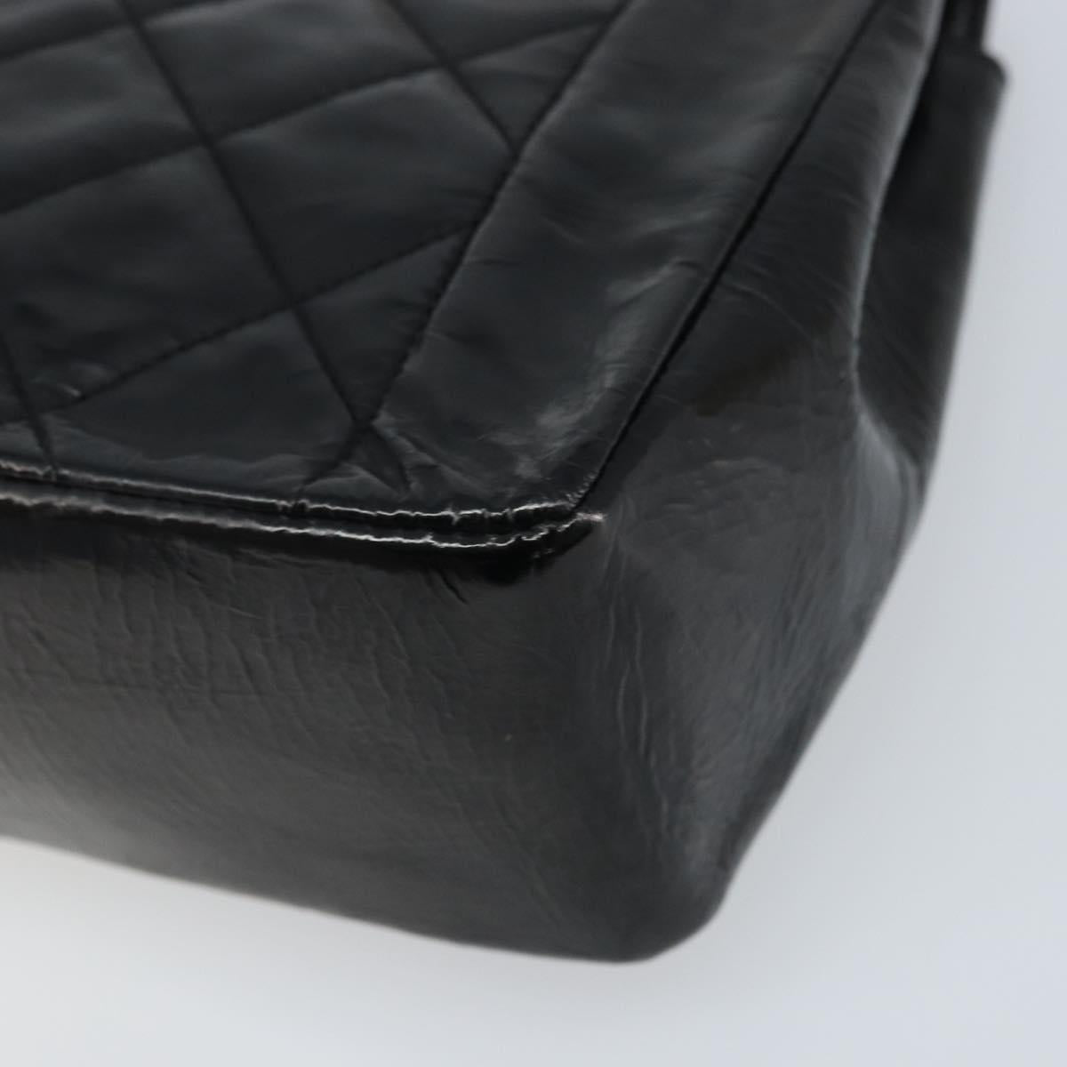 CHANEL Diana 25 Matelasse Chain Bag Patent Leather Black Gold CC Auth bs34314