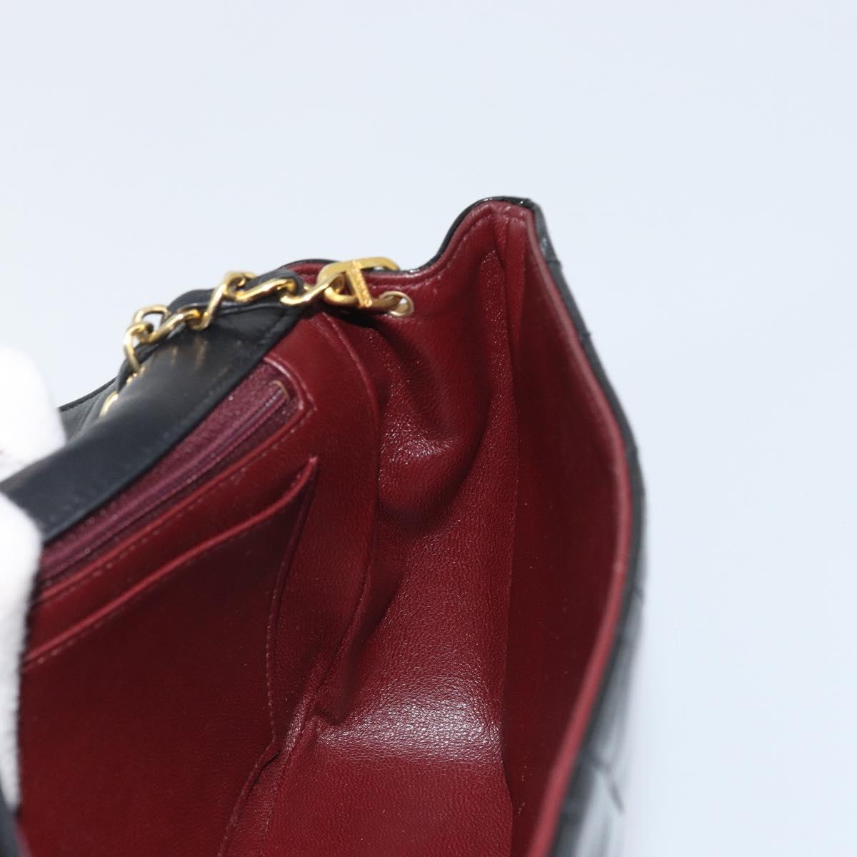 CHANEL Diana 25 Matelasse Chain Bag Patent Leather Black Gold CC Auth bs34314