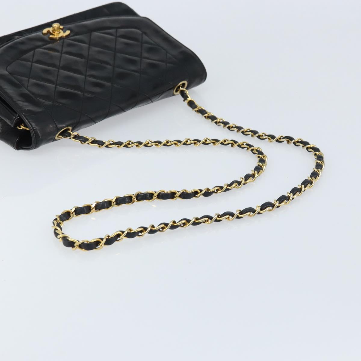 CHANEL Diana 25 Matelasse Chain Bag Patent Leather Black Gold CC Auth bs34314