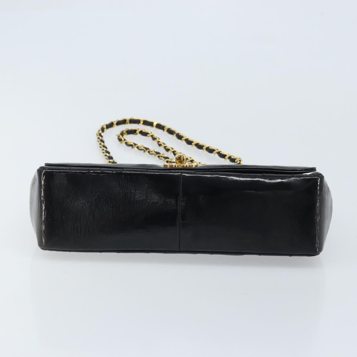 CHANEL Diana 25 Matelasse Chain Bag Patent Leather Black Gold CC Auth bs34314