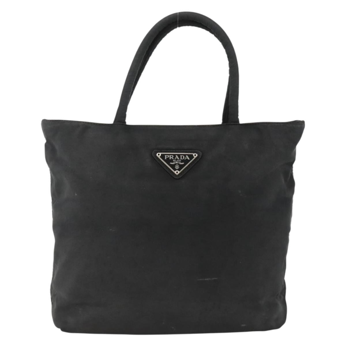 PRADA Hand Bag Nylon Black Silver Auth bs34325