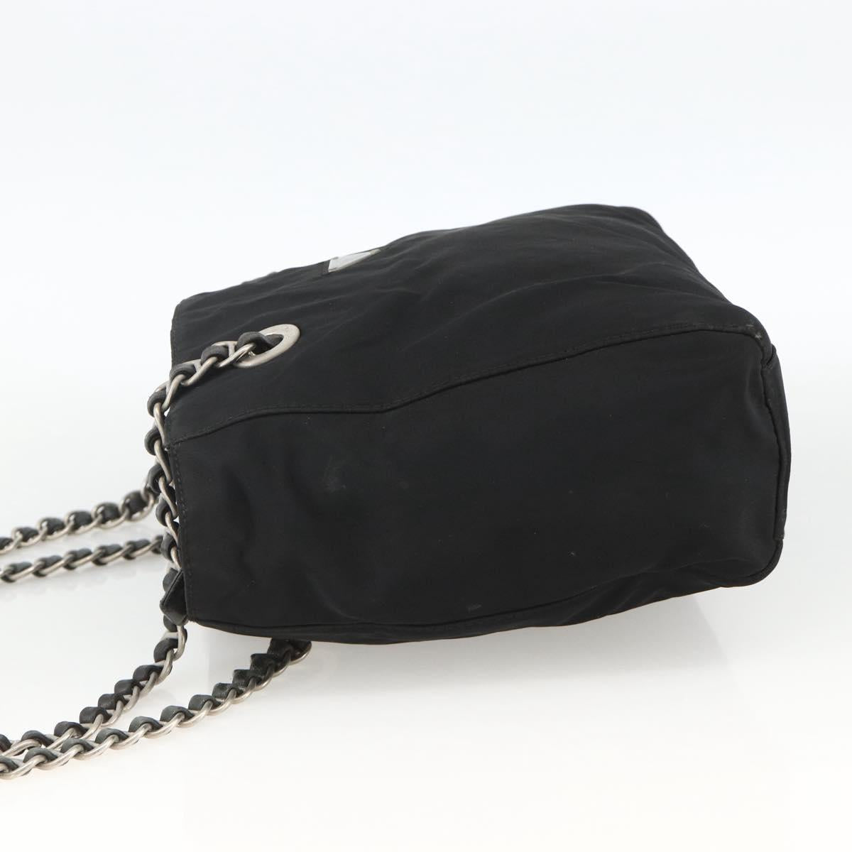 PRADA Chain Tote Bag Nylon Black Silver Auth bs34326