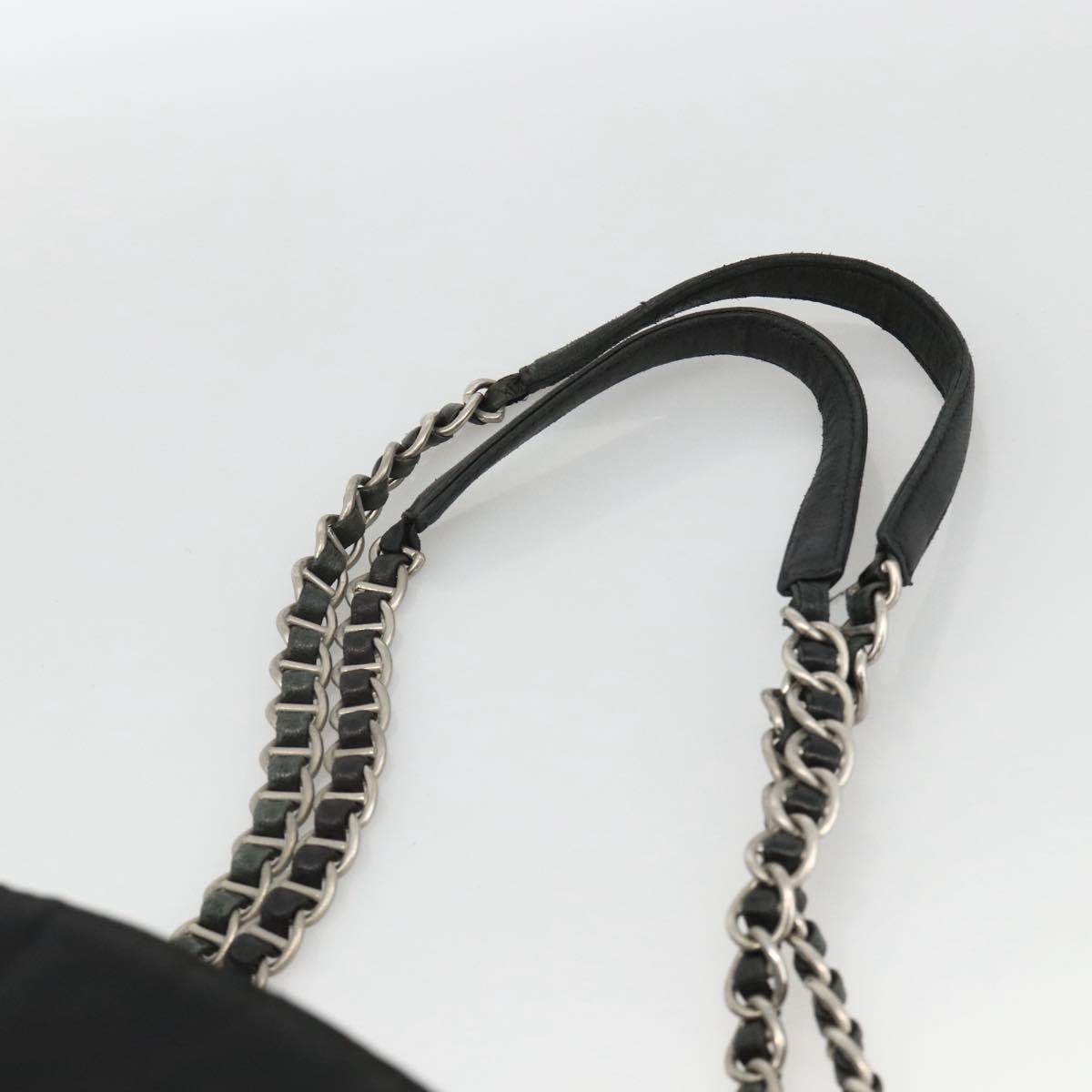 PRADA Chain Tote Bag Nylon Black Silver Auth bs34326
