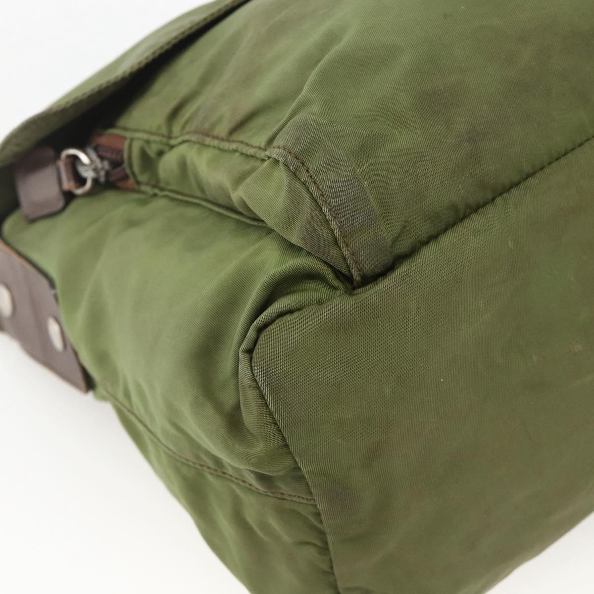 PRADA Shoulder Bag Nylon Green Silver Auth bs34328