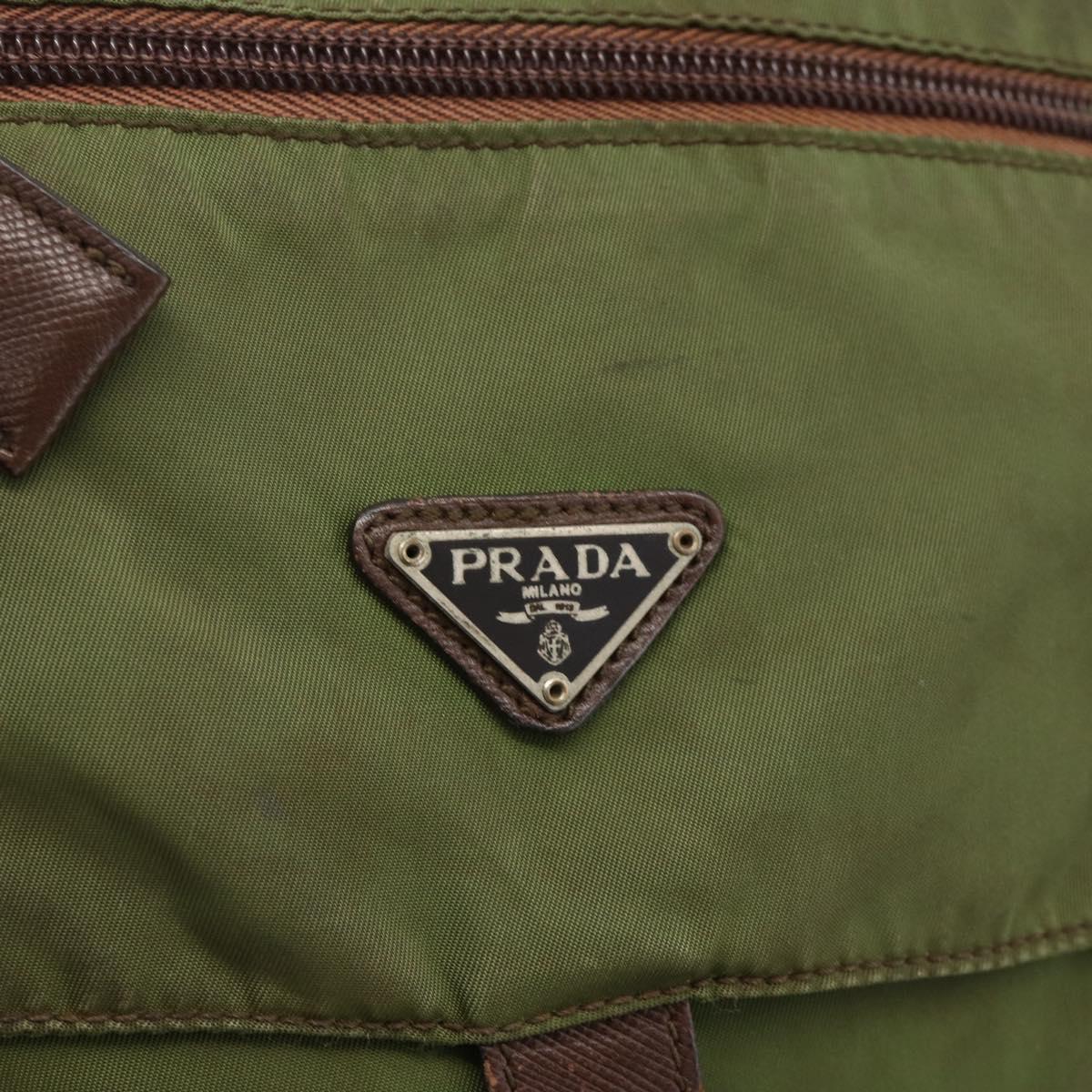 PRADA Shoulder Bag Nylon Green Silver Auth bs34328