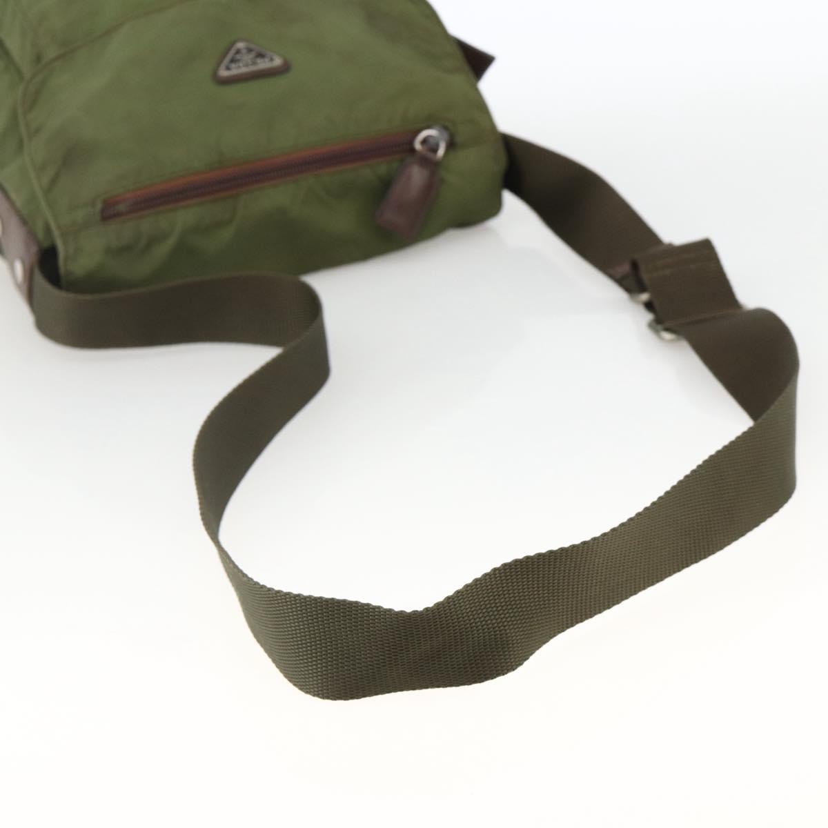 PRADA Shoulder Bag Nylon Green Silver Auth bs34328
