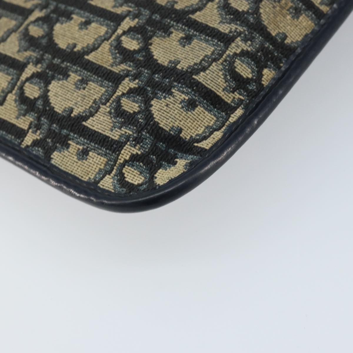 Christian Dior Trotter Canvas Clutch Bag Navy Gold Auth bs34340
