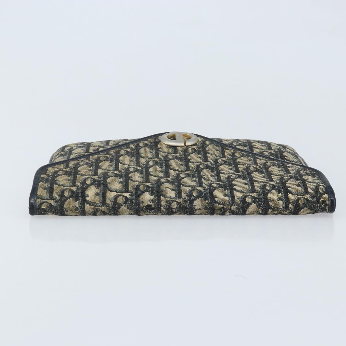 Christian Dior Trotter Canvas Clutch Bag Navy Gold Auth bs34340