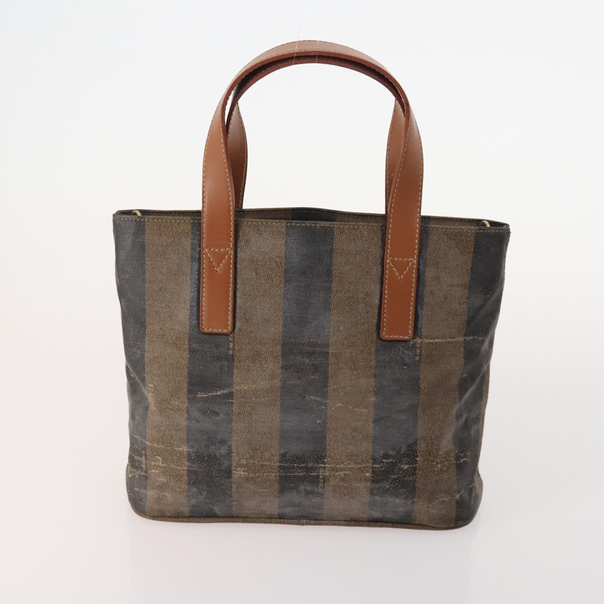 FENDI Pecan Canvas Hand Bag Coated Canvas 4 Set Brown Black Auth bs34342