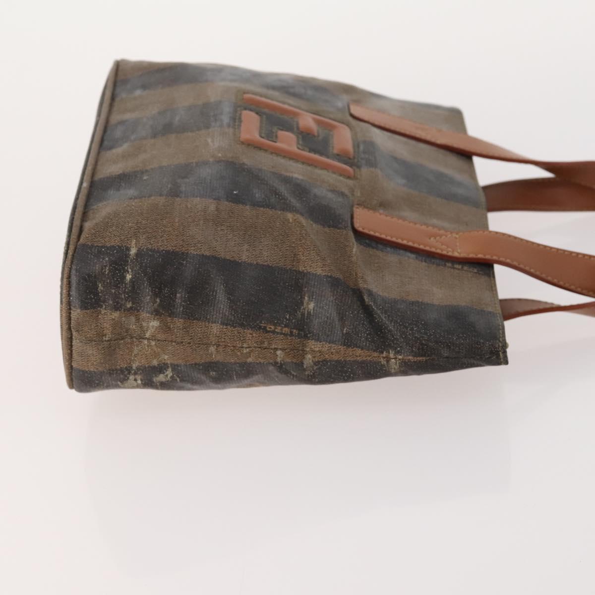 FENDI Pecan Canvas Hand Bag Coated Canvas 4 Set Brown Black Auth bs34342