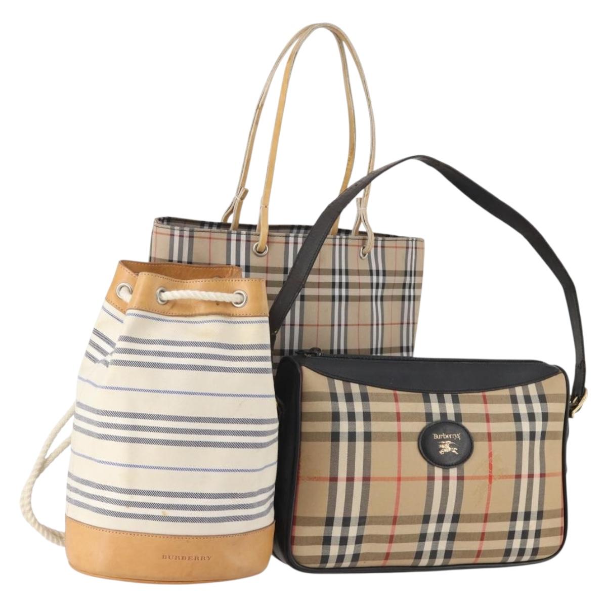 BURBERRY Nova Check Shoulder Bag Canvas Nylon 3 Set Beige White Auth bs34343