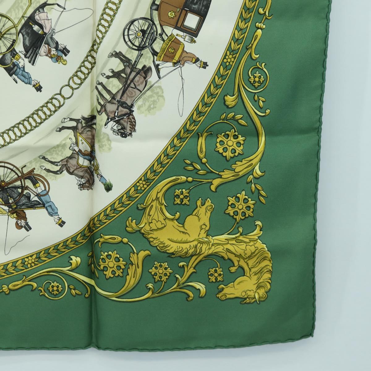 HERMES Carre 90 Scarf ""LA PROMENADE DE LONGCHAMPS"" Silk Green Auth bs34350
