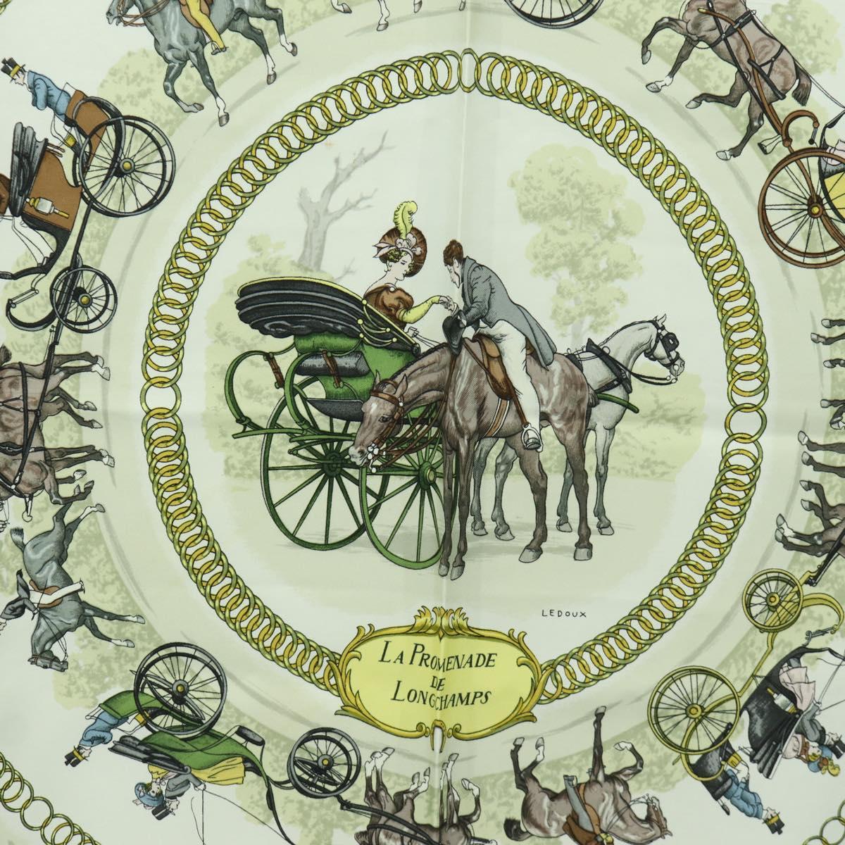 HERMES Carre 90 Scarf ""LA PROMENADE DE LONGCHAMPS"" Silk Green Auth bs34350