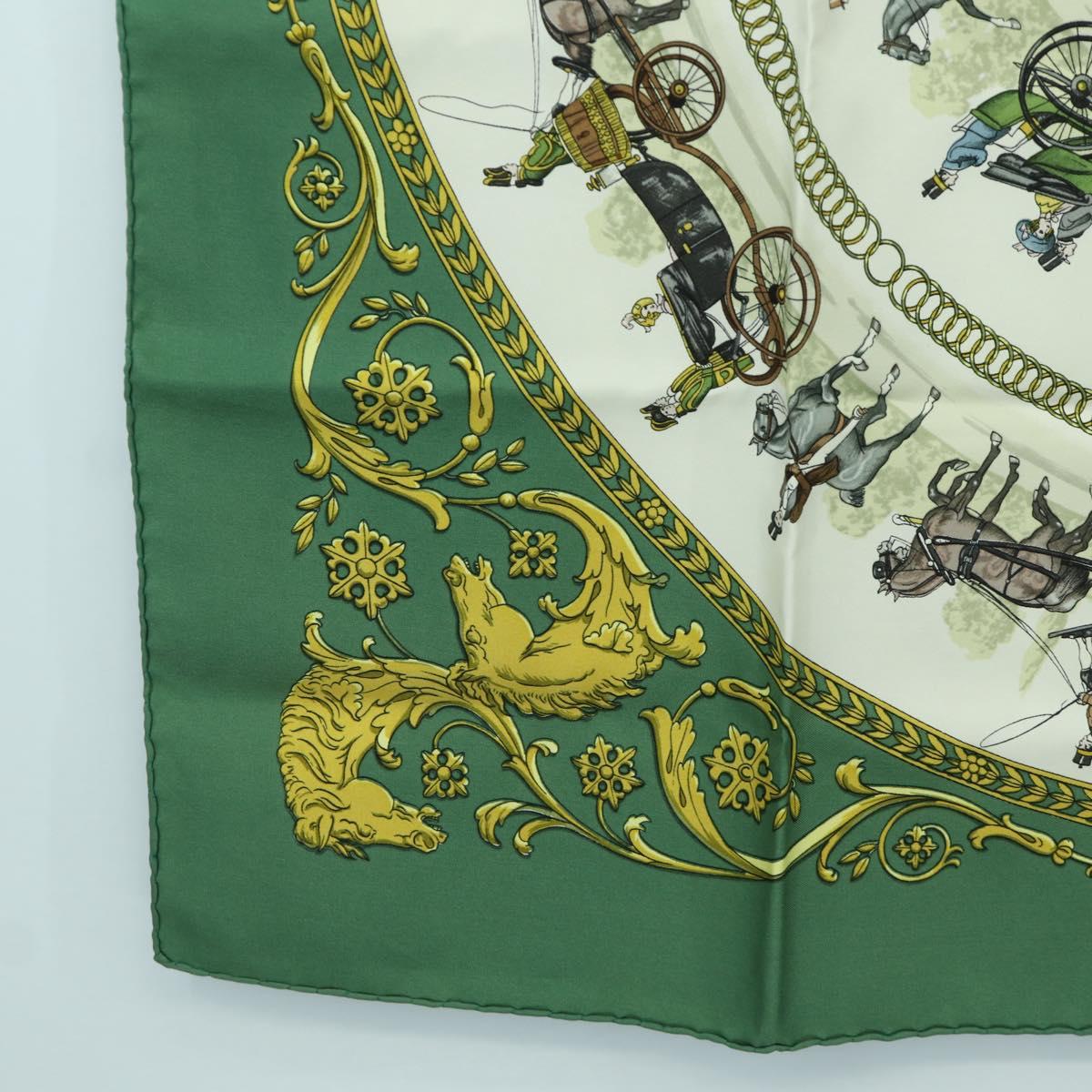 HERMES Carre 90 Scarf ""LA PROMENADE DE LONGCHAMPS"" Silk Green Auth bs34350