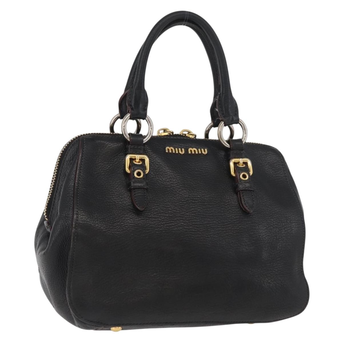 Miu Miu Hand Bag Leather Black Gold Auth bs34362