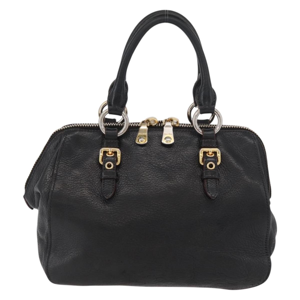 Miu Miu Hand Bag Leather Black Gold Auth bs34362