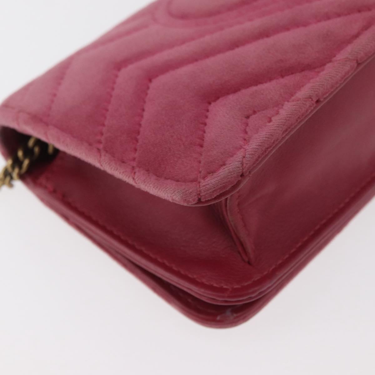 GUCCI GG Marmont Chain Shoulder Bag Velvet Pink Gold 488426 Auth bs34365A