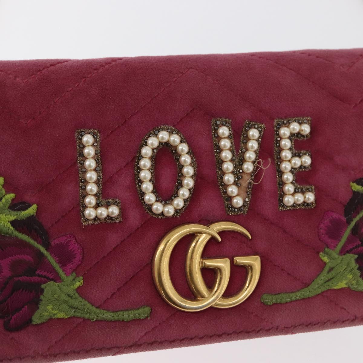 GUCCI GG Marmont Chain Shoulder Bag Velvet Pink Gold 488426 Auth bs34365A