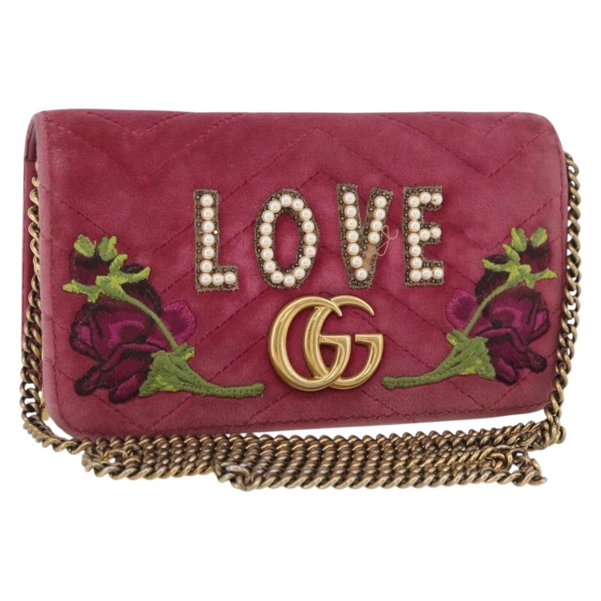 GUCCI GG Marmont Chain Shoulder Bag Velvet Pink Gold 488426 Auth bs34365A