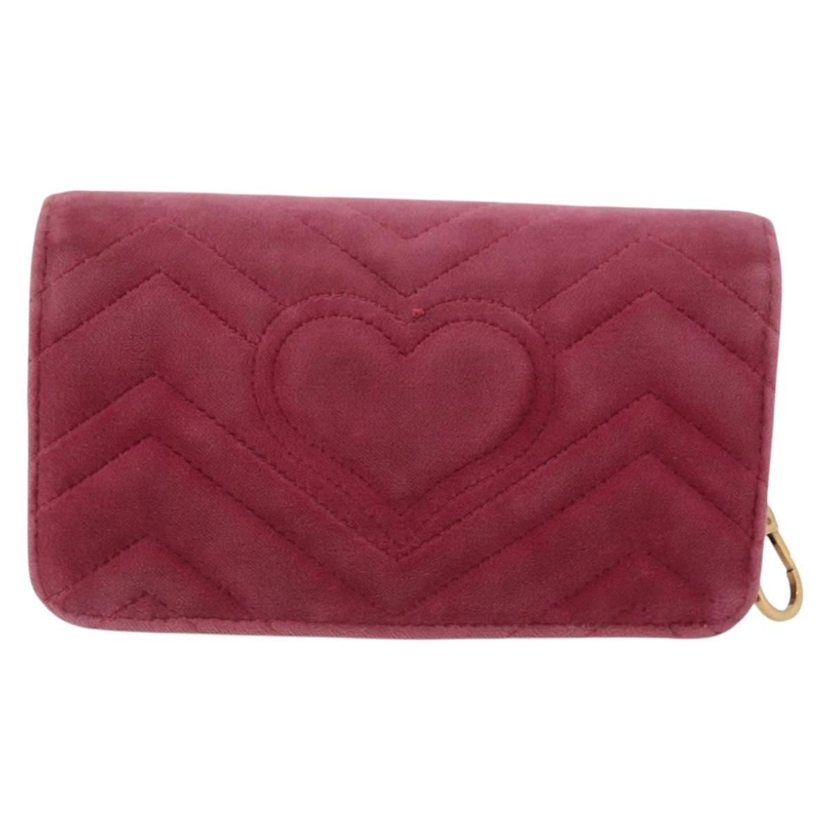 GUCCI GG Marmont Chain Shoulder Bag Velvet Pink Gold 488426 Auth bs34365A