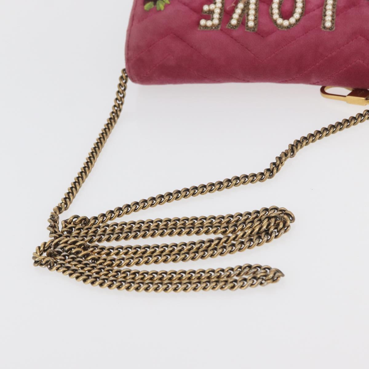 GUCCI GG Marmont Chain Shoulder Bag Velvet Pink Gold 488426 Auth bs34365A