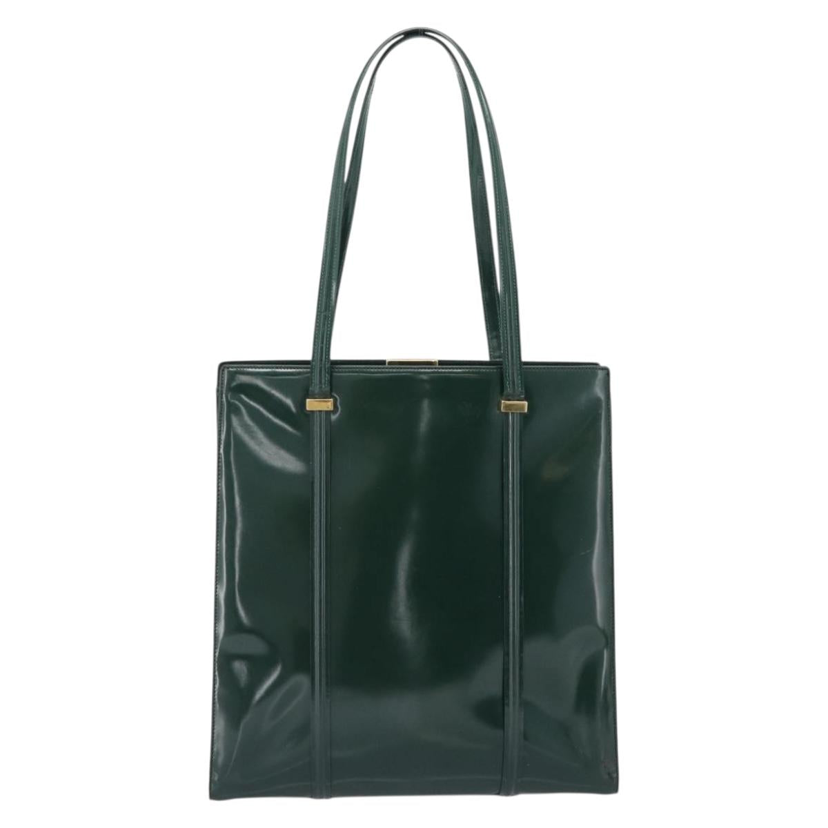 GUCCI Tote Bag Patent leather Green Gold 002 406 0425 Auth bs34366