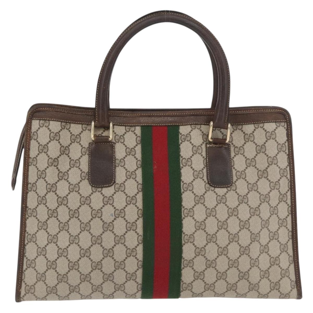 GUCCI GG Supreme Web Sherry Line Bag PVC Beige Gold Red 010 378 Auth bs34367