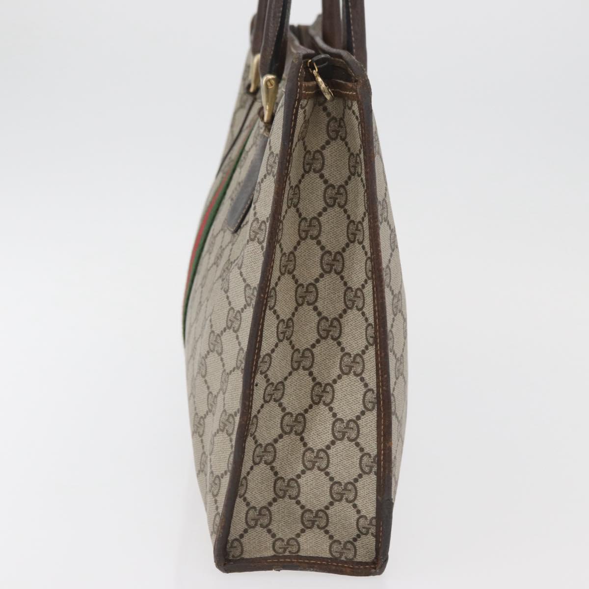 GUCCI GG Supreme Web Sherry Line Bag PVC Beige Gold Red 010 378 Auth bs34367