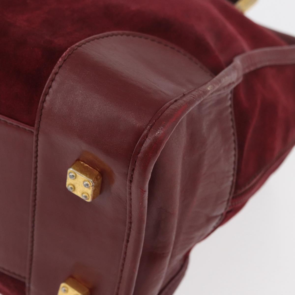 LOEWE Anagram Hand Bag Suede Leather Bordeaux Gold Auth bs34369