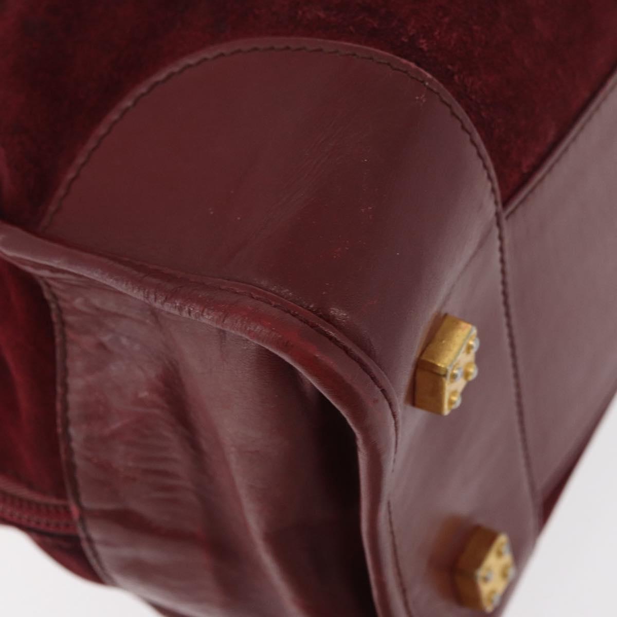 LOEWE Anagram Hand Bag Suede Leather Bordeaux Gold Auth bs34369