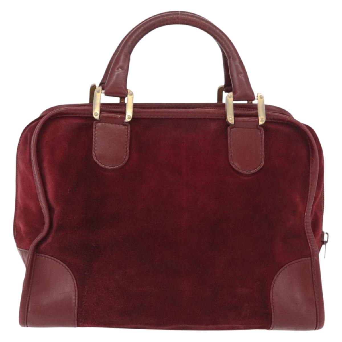 LOEWE Anagram Hand Bag Suede Leather Bordeaux Gold Auth bs34369
