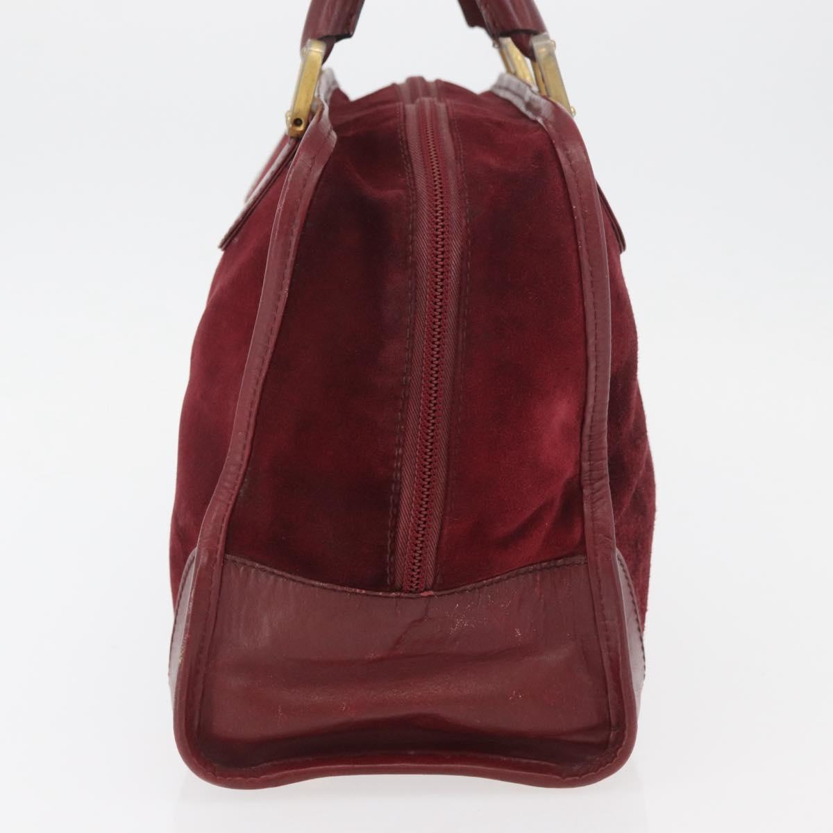 LOEWE Anagram Hand Bag Suede Leather Bordeaux Gold Auth bs34369