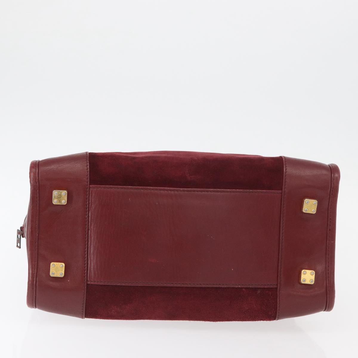 LOEWE Anagram Hand Bag Suede Leather Bordeaux Gold Auth bs34369