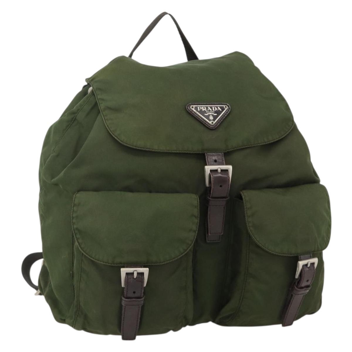 PRADA Backpack Nylon Green Silver Auth bs34371