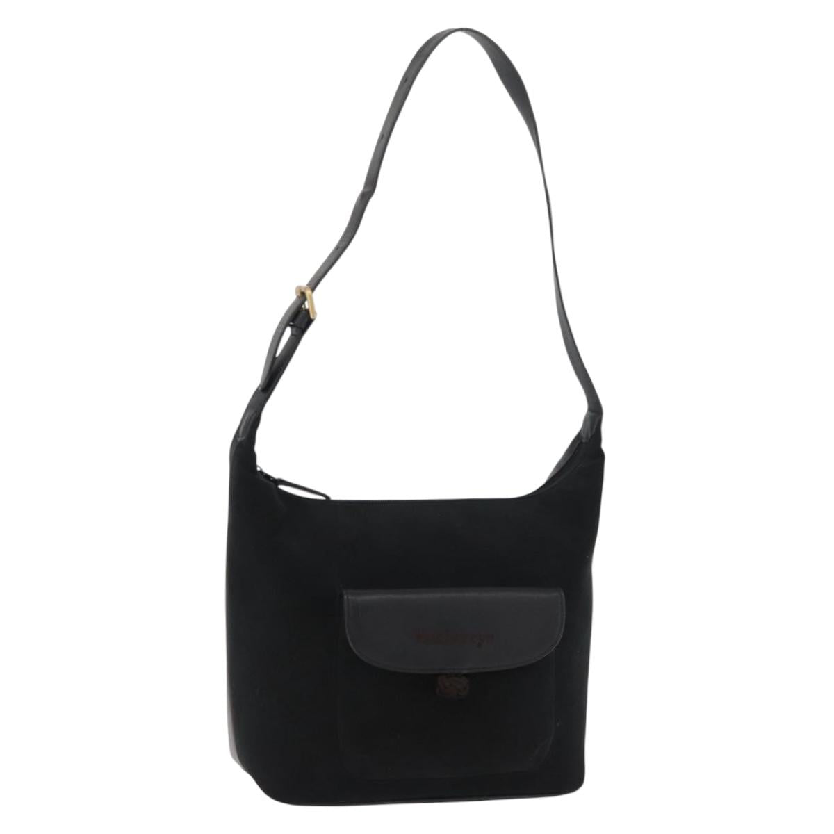 Burberrys Shoulder Bag Suede Leather Black Gold Auth bs34378